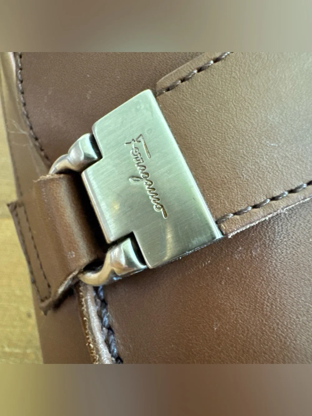 SALVATORE FERRAGAMO 'Tazio' Brown  Leather Loafers Size 10.5 EE